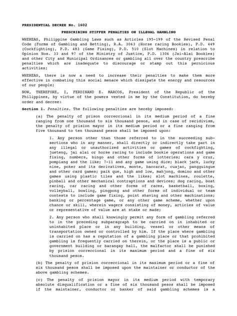 illegal gambling penalty|Presidential Decree No.1602 .